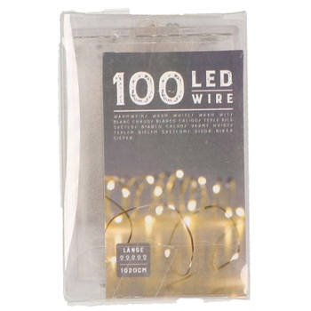 Draadverlichting lichtsnoer met 100 lampjes warm wit op batterij 1000 cm - Lichtsnoeren