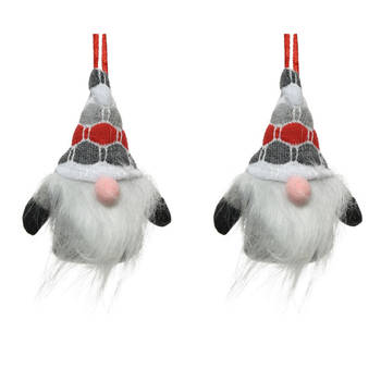2x stuks kersthangers figuurtjes kerst gnome/kabouter/dwerg grijs 12 cm - Kersthangers