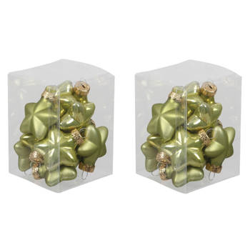 24x stuks glazen sterren kersthangers salie groen (oasis) 4 cm mat/glans - Kersthangers