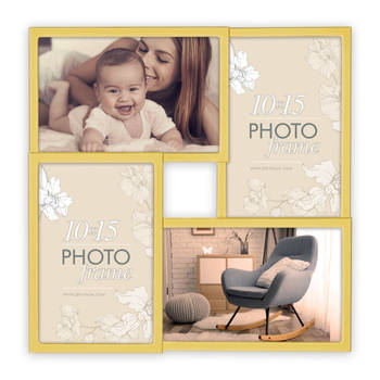 Multi fotolijst met metalen frame goud met 4 lijstjes geschikt voor een foto van 10 x 15 cm - Fotolijsten