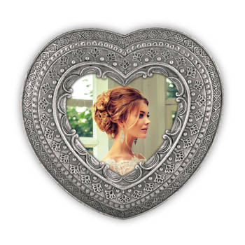 Kunststof fotolijst hart zilver barok geschikt voor een foto van 8 x 8 cm - Fotolijsten