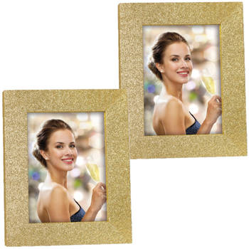2x stuks houten fotolijstje goud met glitters geschikt voor een foto van 10 x 15 cm - Fotolijsten