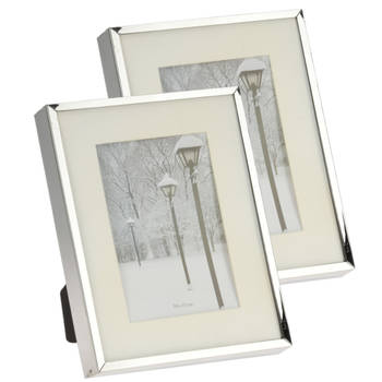 Set van 2x stuks fotolijstje/fotoframe 17 x 22 cm met zilver metalen rand - Fotolijsten
