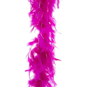 Carnaval verkleed veren Boa kleur fuchsia roze met zilver 2 meter - Verkleed boa