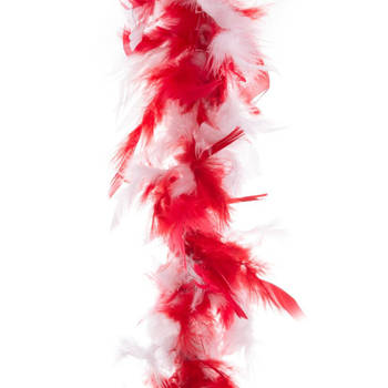 Carnaval verkleed veren Boa kleur rood/witte mix 2 meter - Verkleed boa