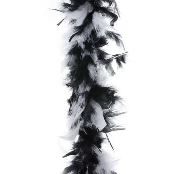 Carnaval verkleed veren Boa kleur zwart/witte mix 2 meter - Verkleed boa