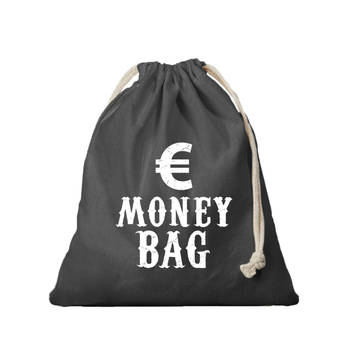 Canvas geldzak Moneybag met euro teken zwart 25 x 30 cm verkleedaccessoires - Verkleedtassen