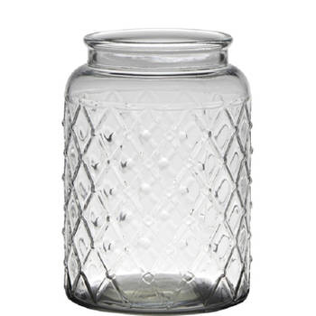 Hakbijl Glass Bloemenvaas Brussel - transparant eco glas - D16xH23 cm - ruit patroon - cilinder vaas - Vazen