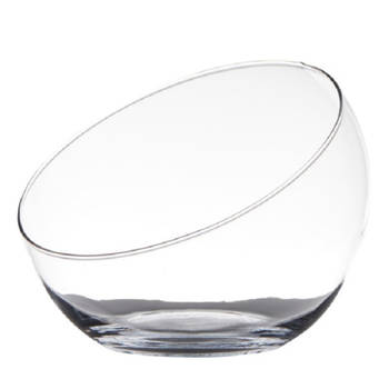 Schuine serveerschaal/fruitschaal van transparant gerecycled glas 20 cm - Serveerschalen