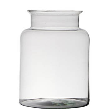 Hakbijl glass bloemenvaas - transparant - D19 x H25 cm - glas - melkbus model - Vazen