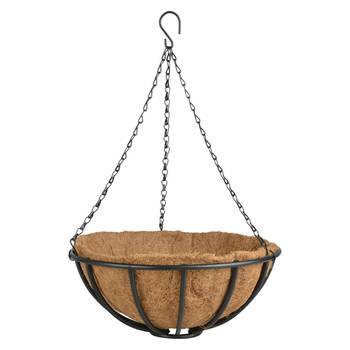 Esschert Design Hanging basket - metaal - zwart - met inlegvel - 35 cm - Plantenbakken