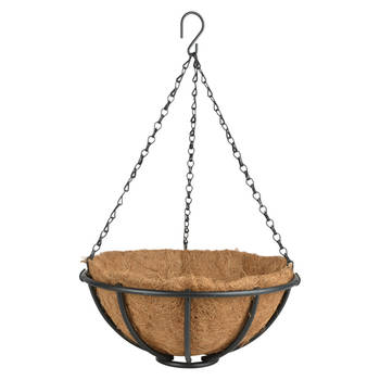 Esschert Design Hanging basket - metaal - zwart - met inlegvel - 30 cm - Plantenbakken