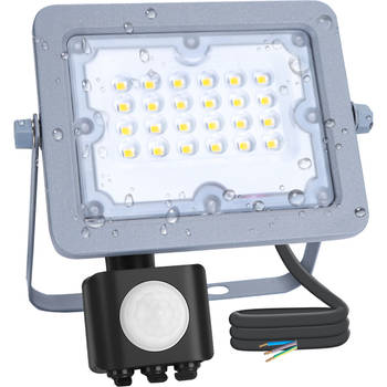 LED Bouwlamp met Sensor - Aigi Zuino - 20 Watt - Helder/Koud Wit 6500K - Waterdicht IP65 - Kantelbaar - Mat Grijs -