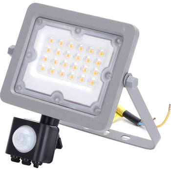 LED Bouwlamp met Sensor - Aigi Zuino - 20 Watt - Natuurlijk Wit 4000K - Waterdicht IP65 - Kantelbaar - Mat Grijs -