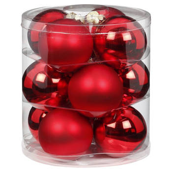 24x stuks glazen kerstballen rood 8 cm glans en mat - Kerstbal