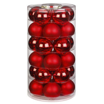 30x stuks glazen kerstballen rood 6 cm glans en mat - Kerstbal