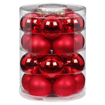 40x stuks glazen kerstballen rood mix 6 cm glans en mat - Kerstbal