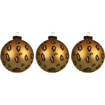 3x Glazen kerstballen mat luipaardprint 8 cm kerstboom versiering/decoratie - Kerstbal