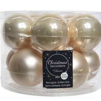 Decoris Kerstballen set - 10x - parel kleur - glas - 6 cm - Kerstbal