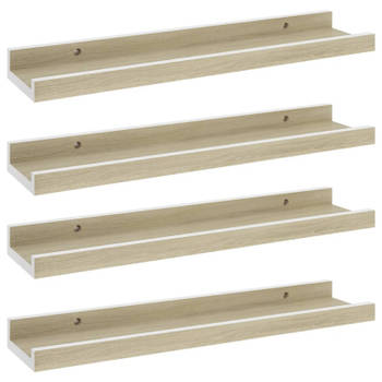 vidaXL Wandschappen 4 st 40x9x3 cm wit en sonoma eikenkleurig