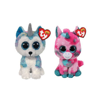 Ty - Knuffel - Beanie Boo's - Gumball Unicorn & Helena Husky