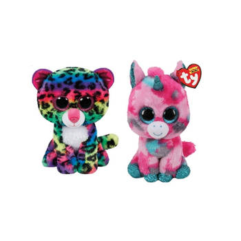 Ty - Knuffel - Beanie Boo's - Gumball Unicorn & Dotty Leopard