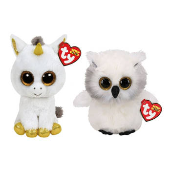 Ty - Knuffel - Beanie Boo's - Pegasus Unicorn & Austin Owl