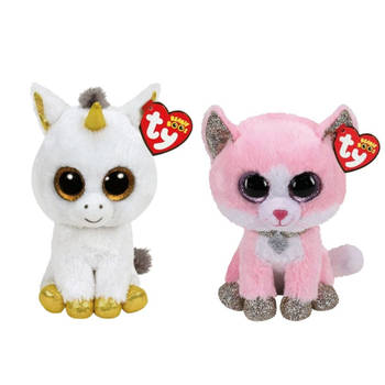 Ty - Knuffel - Beanie Boo's - Pegasus Unicorn & Fiona Pinnk Cat