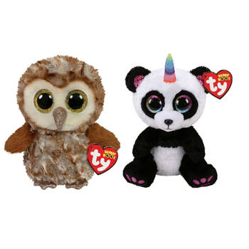 Ty - Knuffel - Beanie Boo's - Percy Owl & Paris Panda