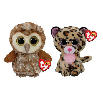 Ty - Knuffel - Beanie Boo's - Percy Owl & Livvie Leopard