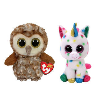 Ty - Knuffel - Beanie Boo's - Percy Owl & Harmonie Unicorn