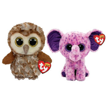 Ty - Knuffel - Beanie Boo's - Percy Owl & Eva Elephant