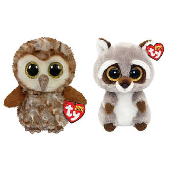 Ty - Knuffel - Beanie Boo's - Percy Owl & Racoon