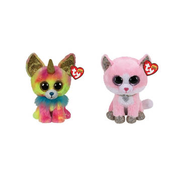 Ty - Knuffel - Beanie Boo's - Yips Chihuahua & Fiona Pink Cat