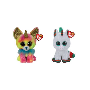 Ty - Knuffel - Beanie Boo's - Yips Chihuahua & Christmas Unicorn