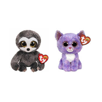 Ty - Knuffel - Beanie Boo's - Dangler Sloth & Cassidy Cat