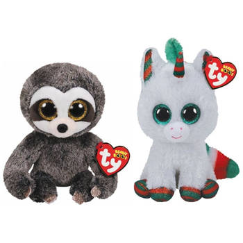 Ty - Knuffel - Beanie Boo's - Dangler Sloth & Christmas Unicorn