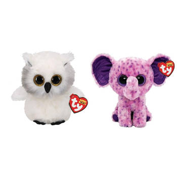 Ty - Knuffel - Beanie Boo's - Ausitin Owl & Eva Elephant