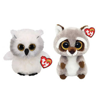 Ty - Knuffel - Beanie Boo's - Ausitin Owl & Racoon