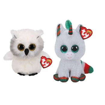 Ty - Knuffel - Beanie Boo's - Ausitin Owl & Christmas Unicorn