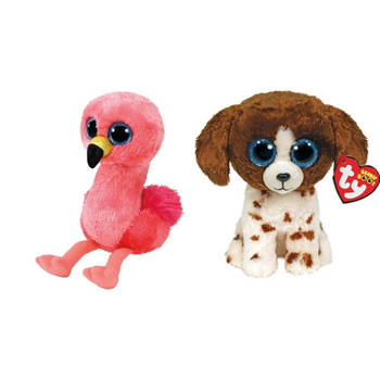 Ty - Knuffel - Beanie Boo's - Gilda Flamingo & Muddles Dog