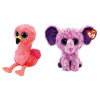 Ty - Knuffel - Beanie Boo's - Gilda Flamingo & Eva Elephant