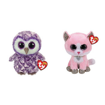 Ty - Knuffel - Beanie Boo's - Moonlight Owl & Fiona Pink Cat