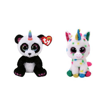 Ty - Knuffel - Beanie Boo's - Paris Panda & Harmonie Unicorn