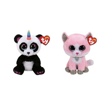 Ty - Knuffel - Beanie Boo's - Paris Panda & Fiona Pink Cat