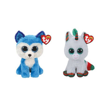Ty - Knuffel - Beanie Boo's - Prince Husky & Christmas Unicorn