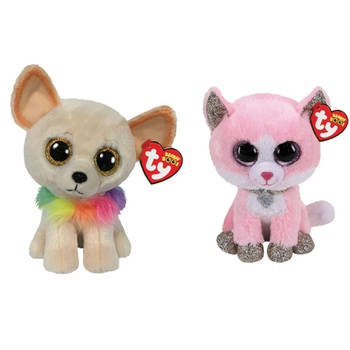 Ty - Knuffel - Beanie Boo's - Chewey Chihuahua & Fiona Pink Cat