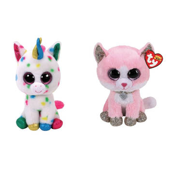 Ty - Knuffel - Beanie Boo's - Harmonie Unicorn & Fiona Pink Cat