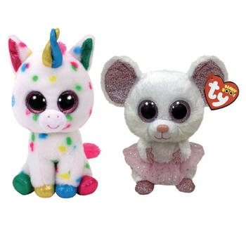 Ty - Knuffel - Beanie Boo's - Harmonie Unicorn & Nina Mouse