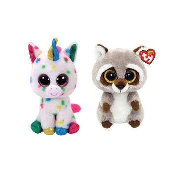 Ty - Knuffel - Beanie Boo's - Harmonie Unicorn & Racoon